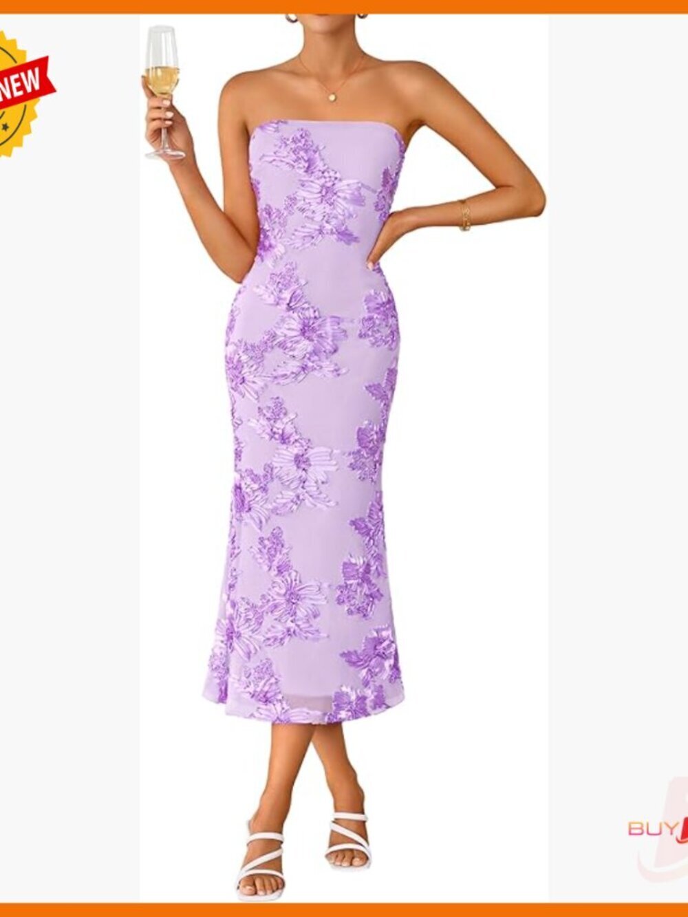 Strapless Floral Midi Dress Bodycon Mesh Formal Cocktail Party